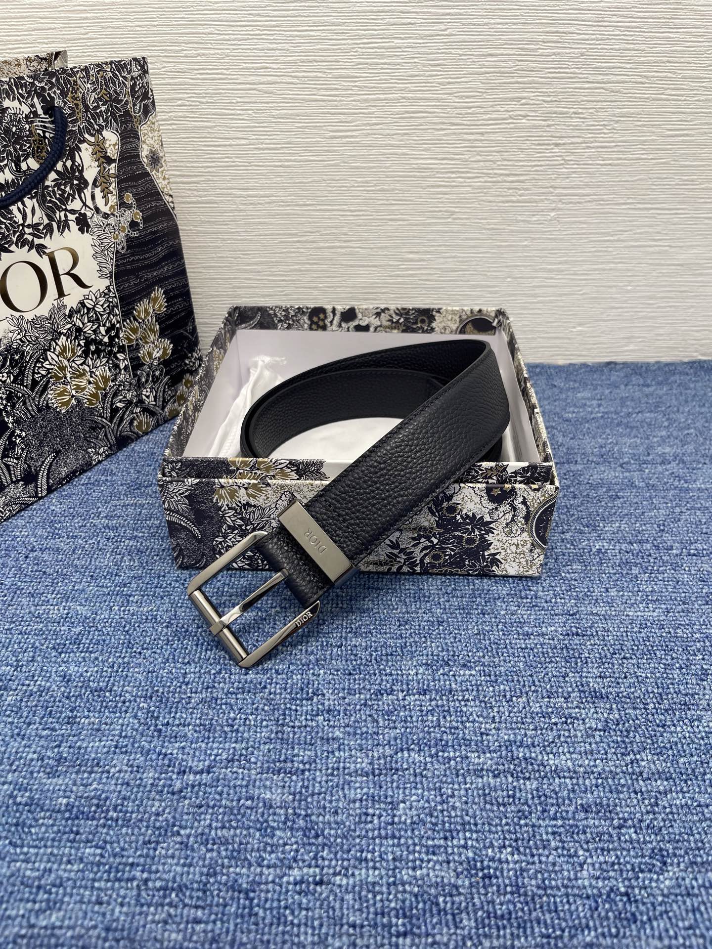 Dior Pin Buckle Belt Cow Leather Silver Adjustable M