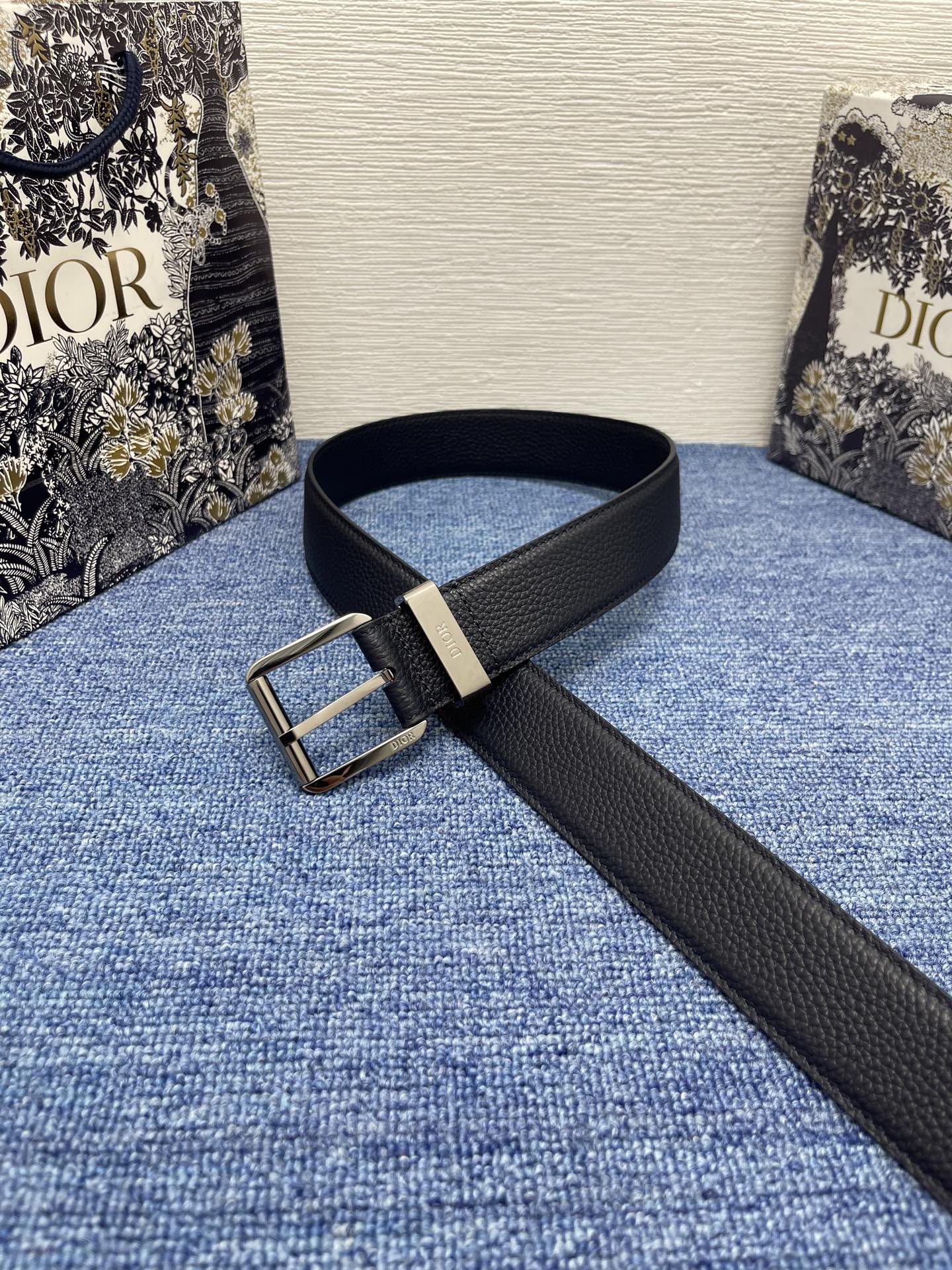 Dior Pin Buckle Belt Cow Leather Silver Adjustable M