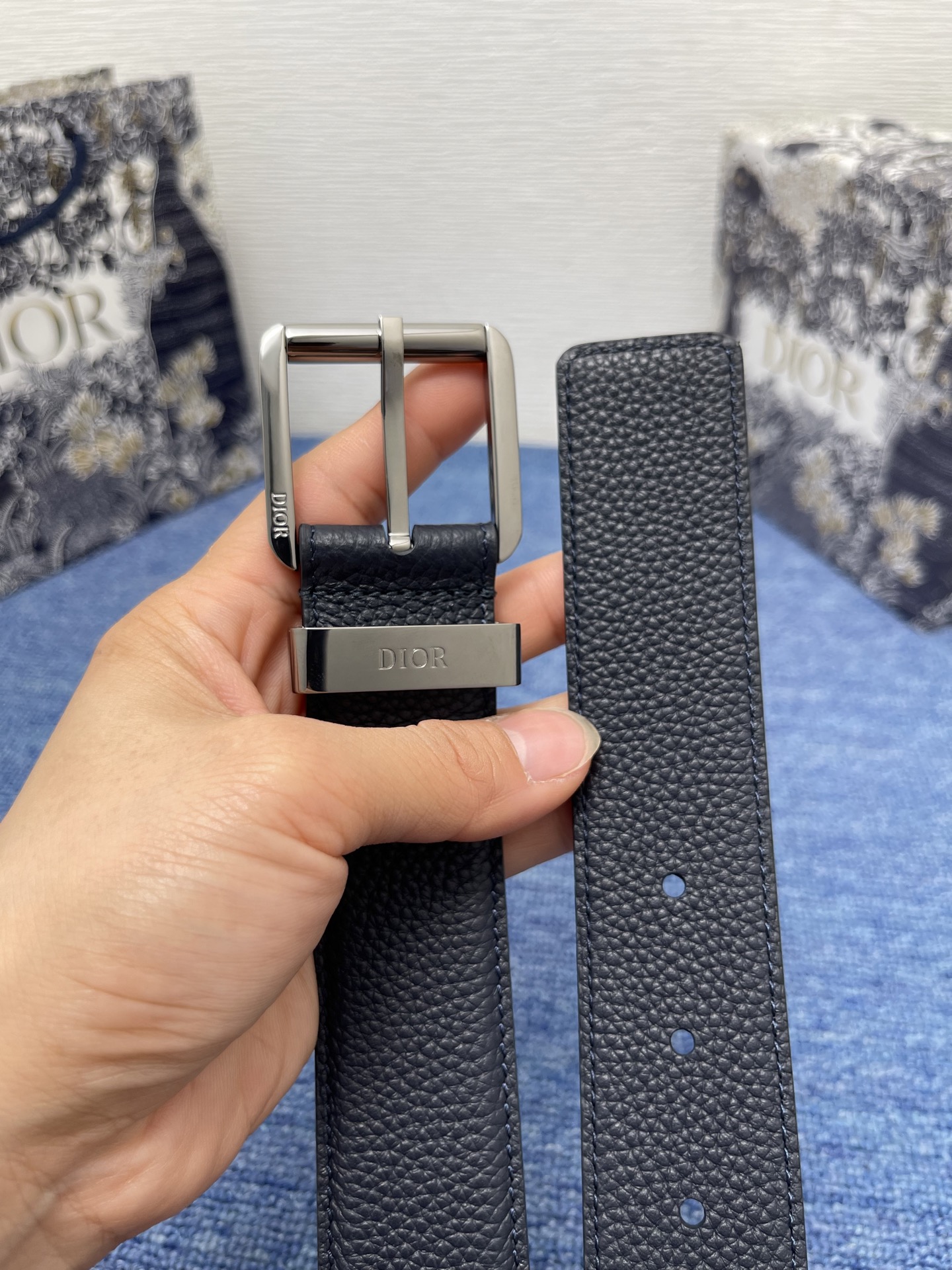 Dior Pin Buckle Belt Cow Leather Silver Adjustable M