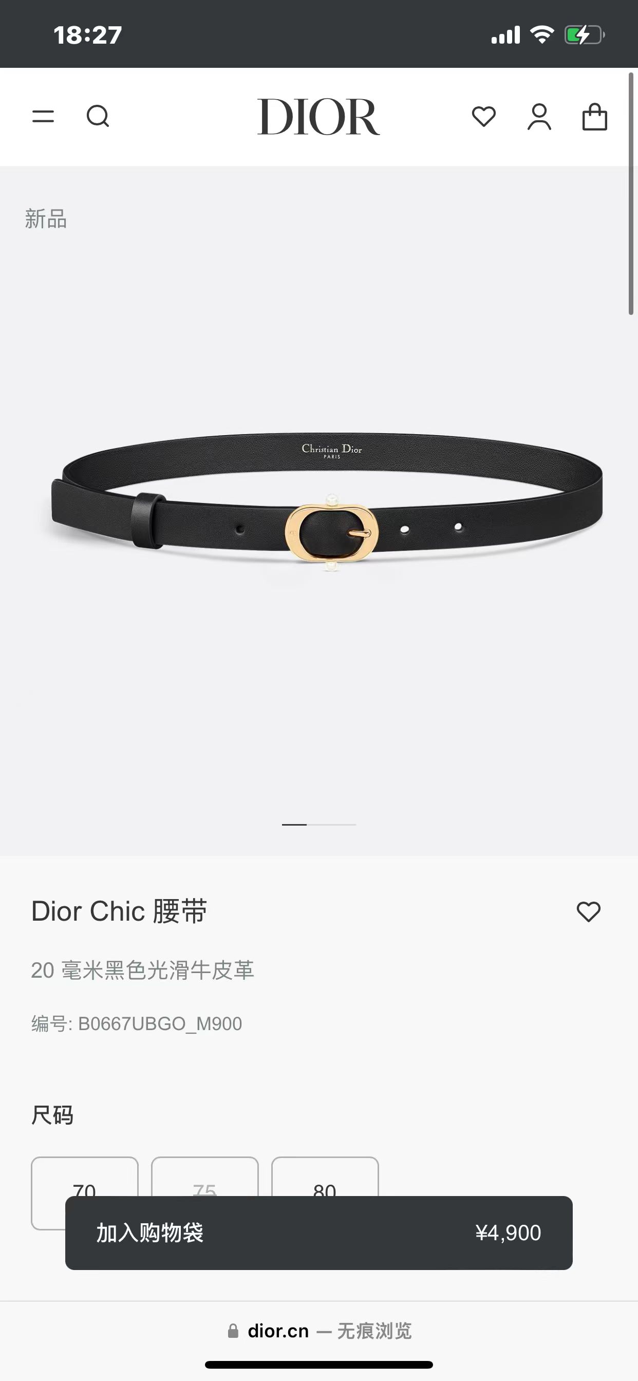 Dior Female Basic Belt Cow Leather Black S-m