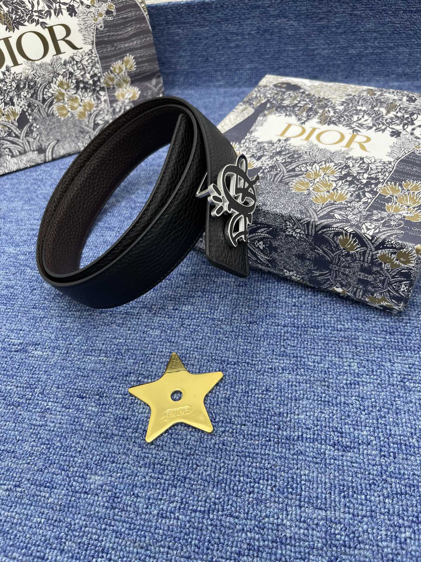 Dior Male Basic Belt Cow Leather Black Adjustable S-m