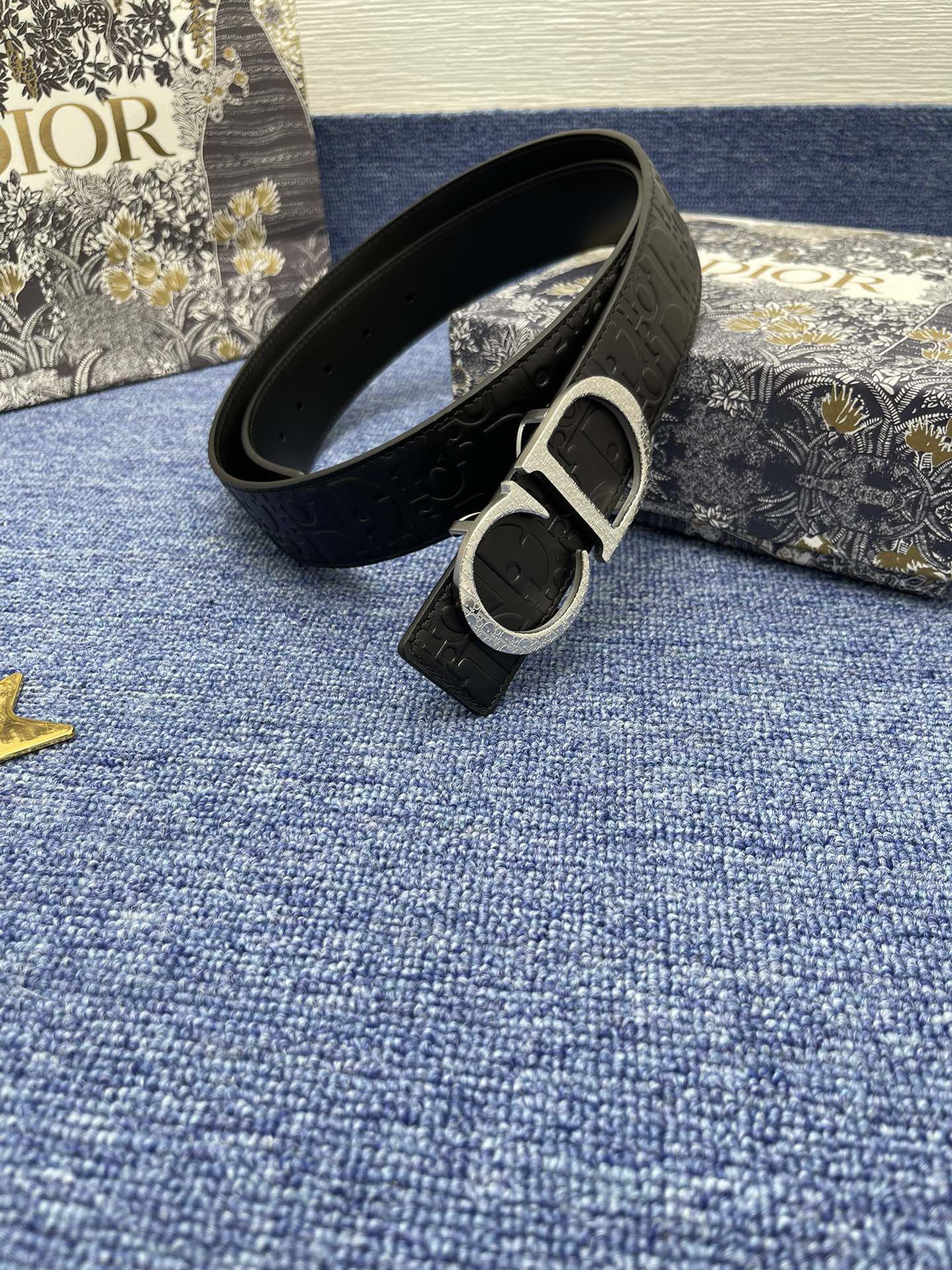 Dior Male Basic Belt Cow Leather Black Adjustable S-m