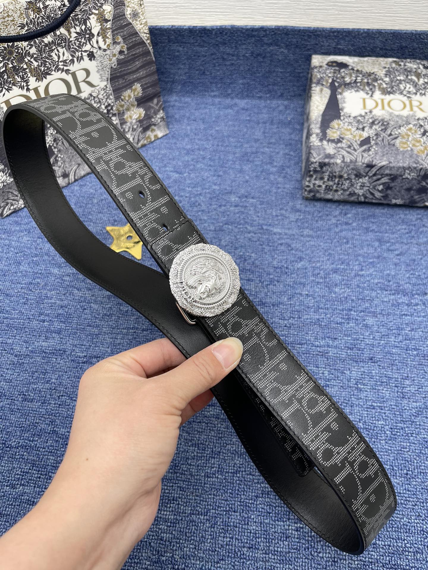 Dior Male Basic Belt Cow Leather Black Adjustable S-m