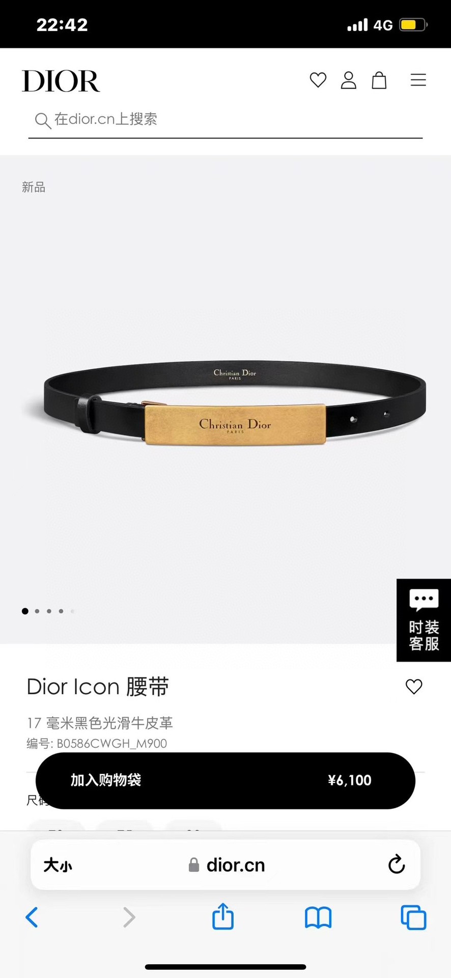 Dior Female Basic Belt Cow Leather Black S