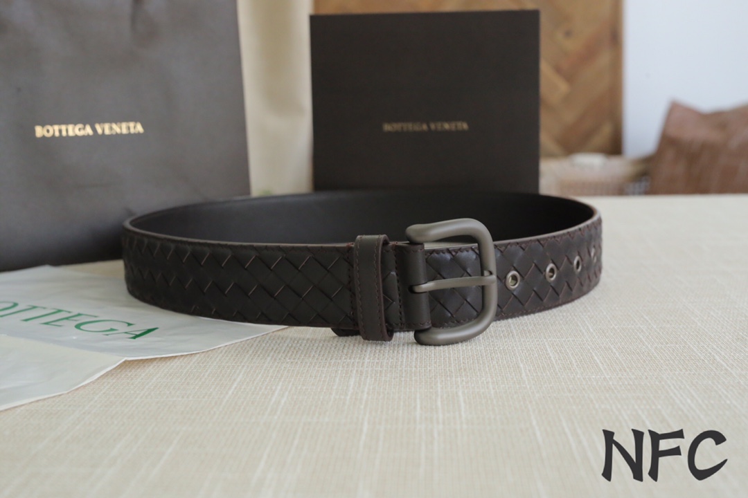 Bottega Veneta Male Leather Belt Top Grain Leather Gunmetal Wide Width M