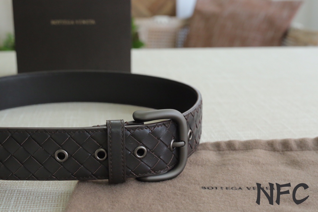 Bottega Veneta Male Leather Belt Top Grain Leather Gunmetal Wide Width M