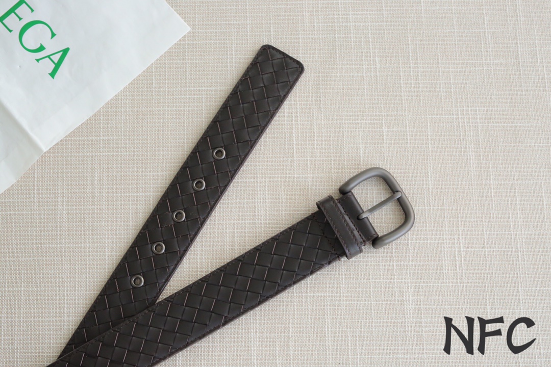 Bottega Veneta Male Leather Belt Top Grain Leather Gunmetal Wide Width M