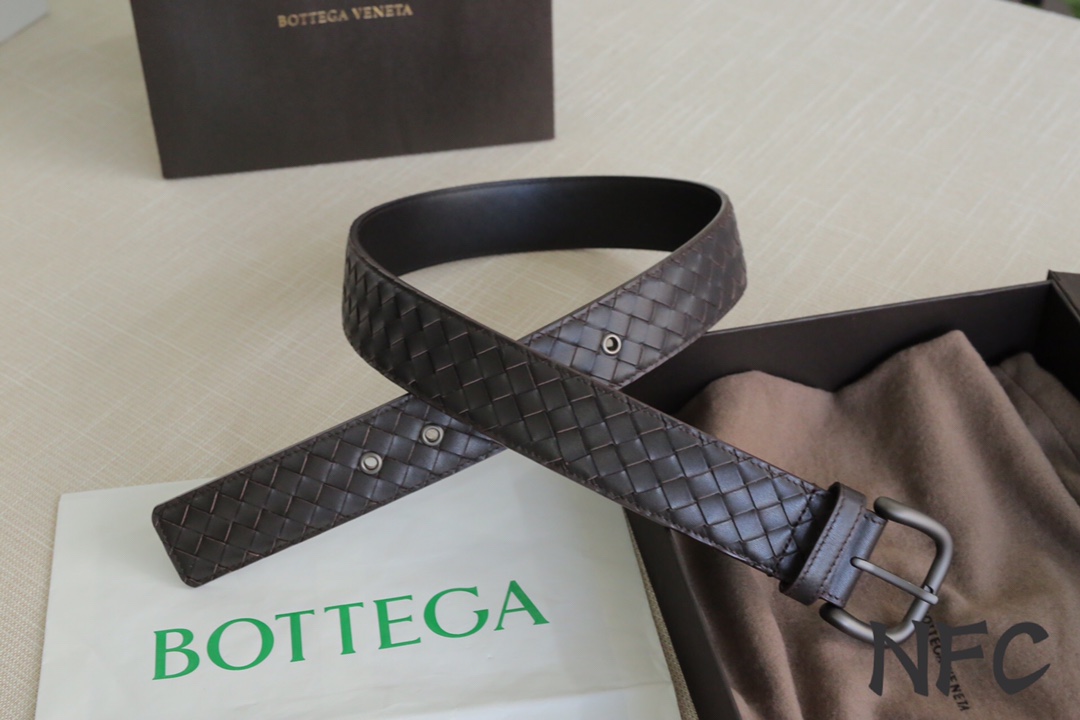Bottega Veneta Male Leather Belt Top Grain Leather Gunmetal Wide Width M