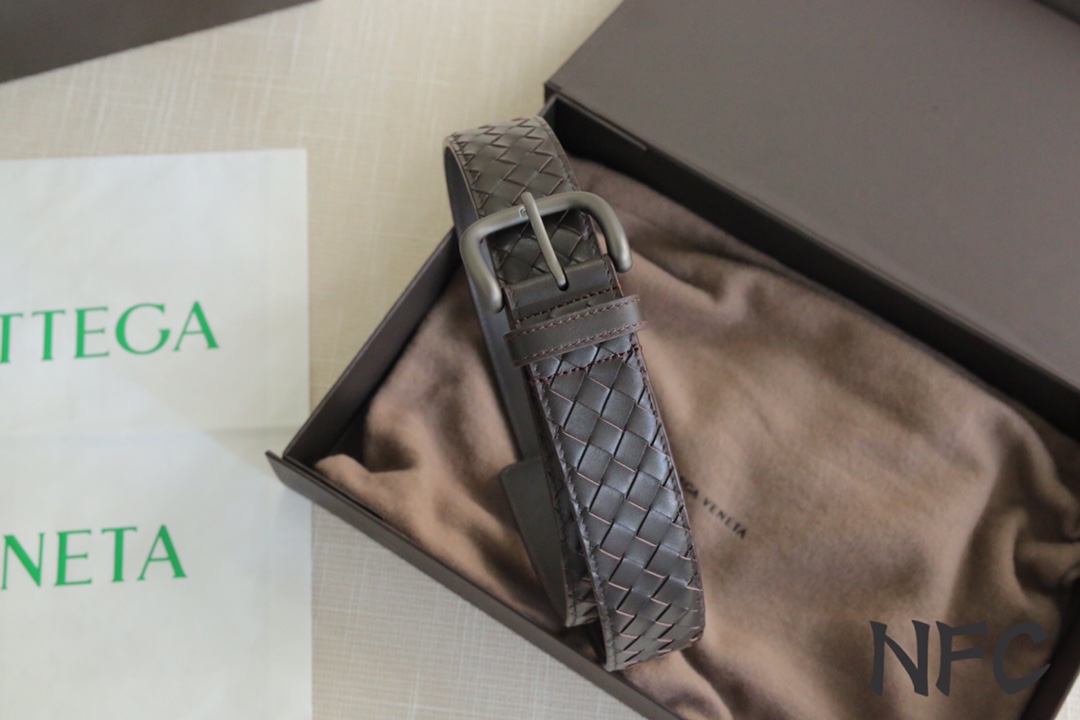 Bottega Veneta Male Leather Belt Top Grain Leather Gunmetal Wide Width M