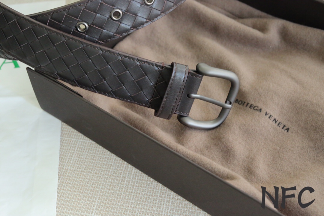 Bottega Veneta Male Leather Belt Top Grain Leather Gunmetal Wide Width M