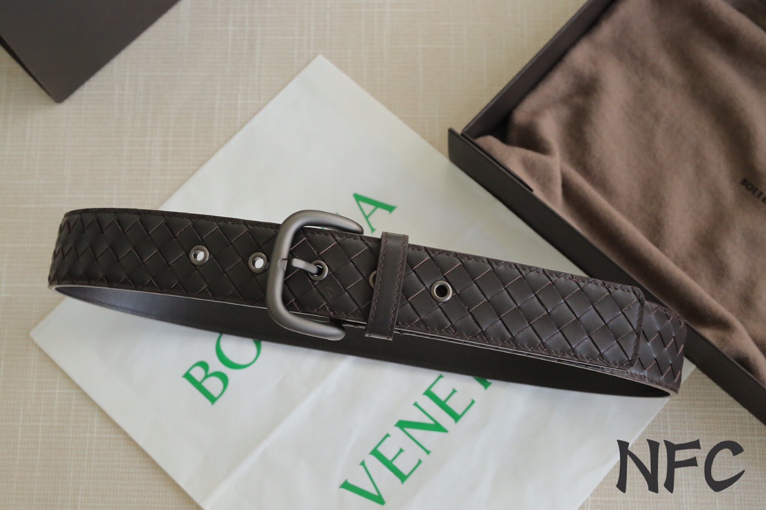 Bottega Veneta Male Leather Belt Top Grain Leather Gunmetal Wide Width M