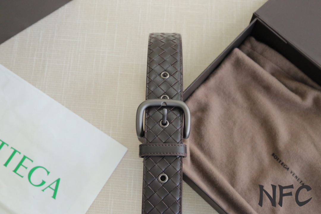 Bottega Veneta Male Leather Belt Top Grain Leather Gunmetal Wide Width M