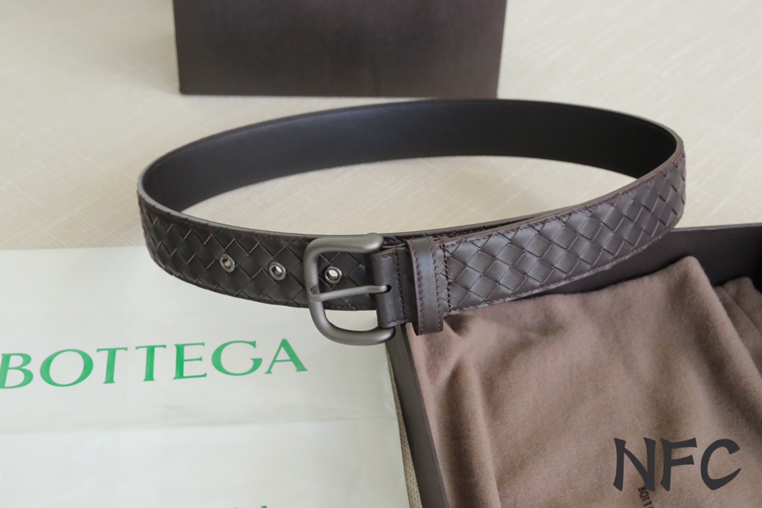 Bottega Veneta Male Leather Belt Top Grain Leather Gunmetal Wide Width M