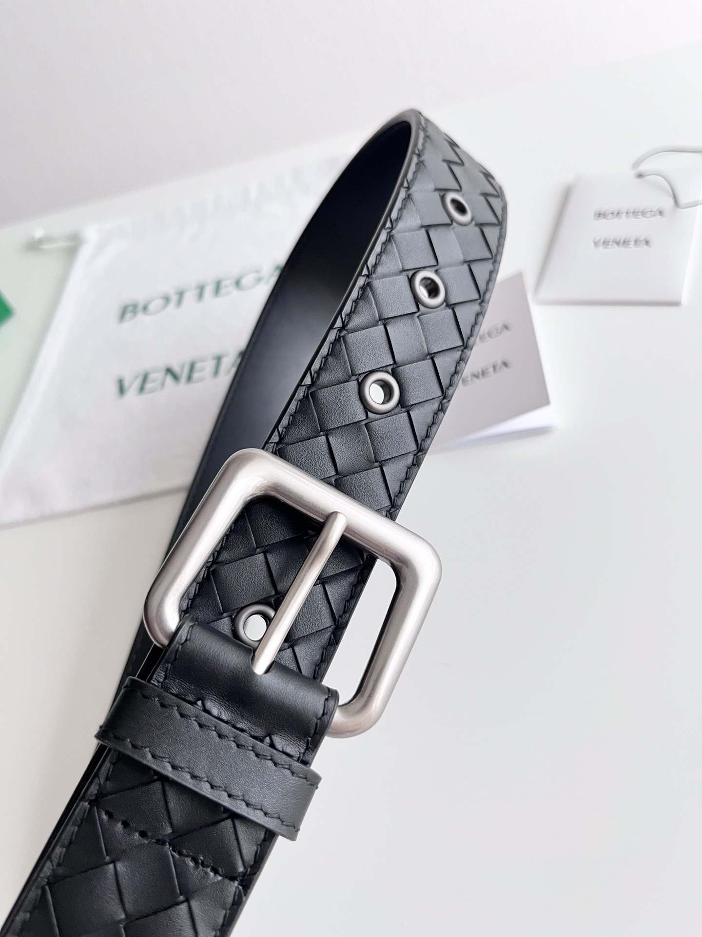 Bottega Veneta Male Pin Buckle Belt Cow Leather Black M