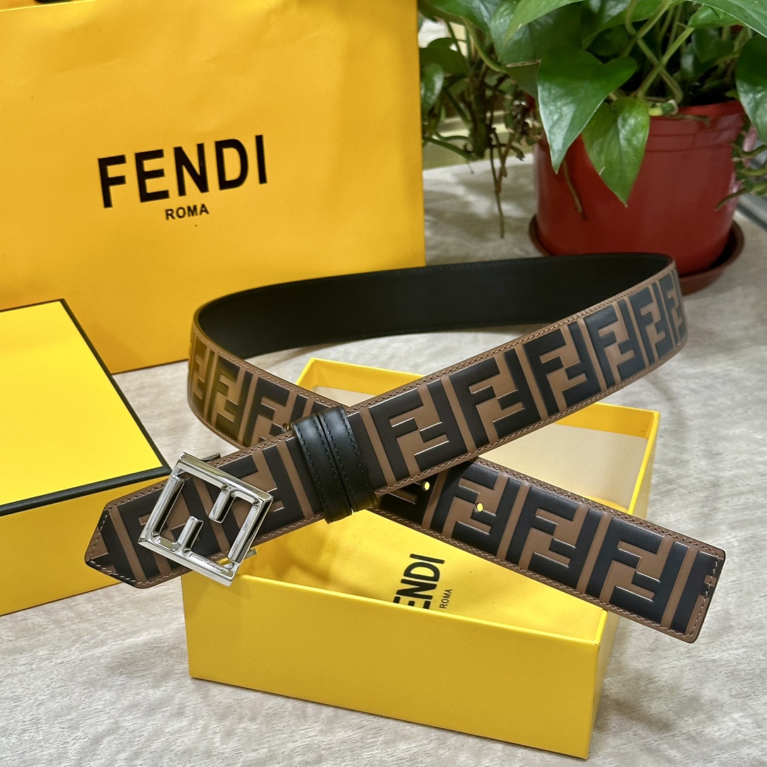 Fendi Leather Belt Cow Leather Black 40mm-l
