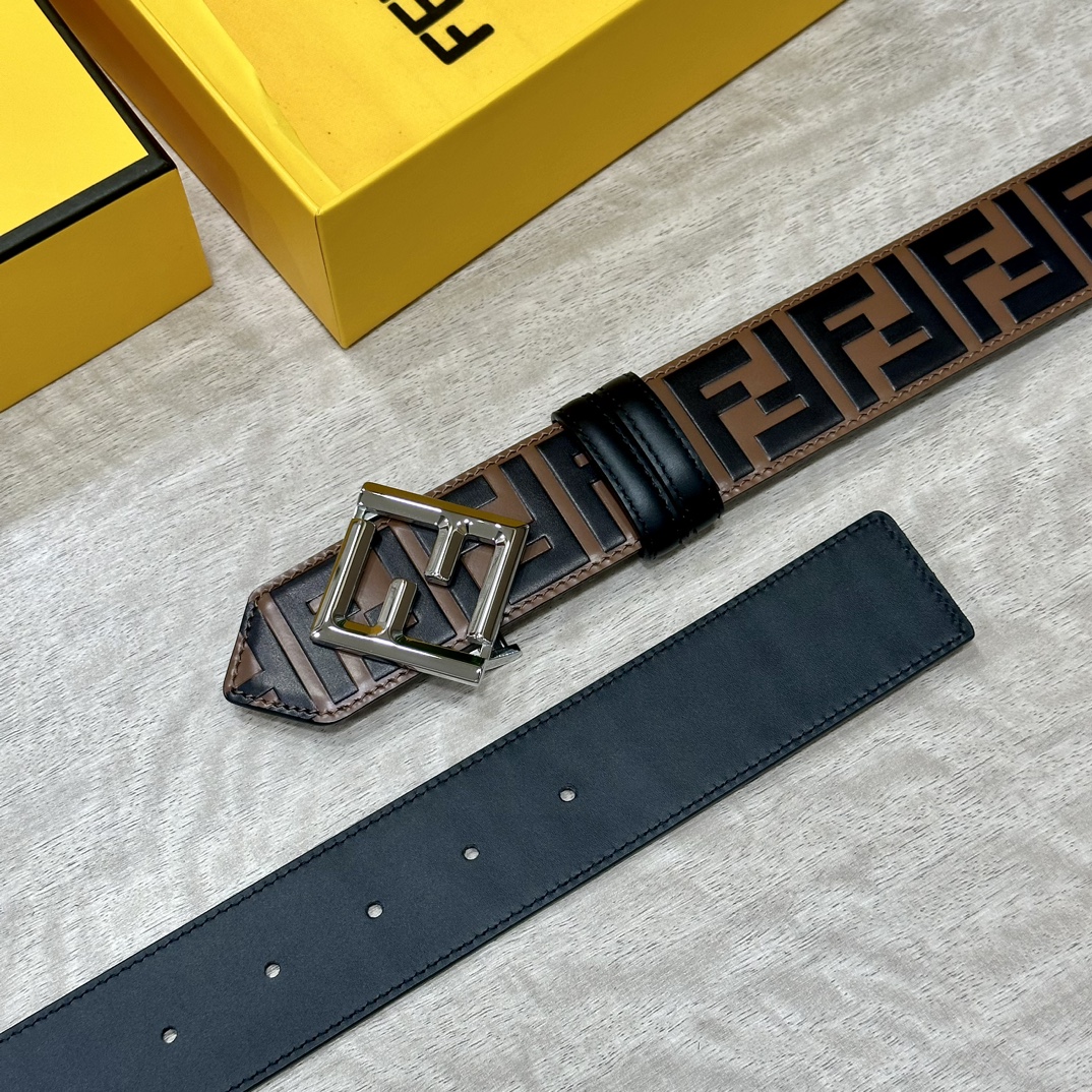 Fendi Leather Belt Cow Leather Black 40mm-l