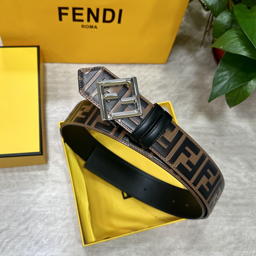 Fendi Leather Belt Cow Leather Black 40mm-l