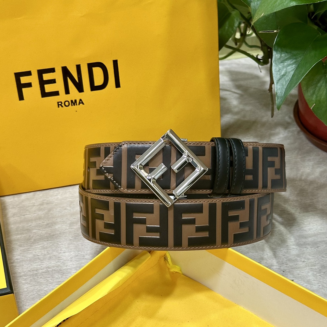 Fendi Leather Belt Cow Leather Black 40mm-l