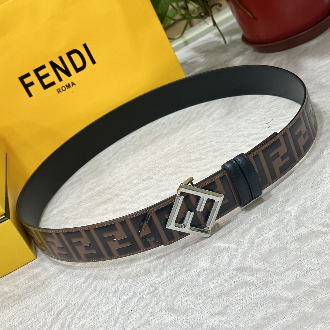 Fendi Leather Belt Cow Leather Black 40mm-l