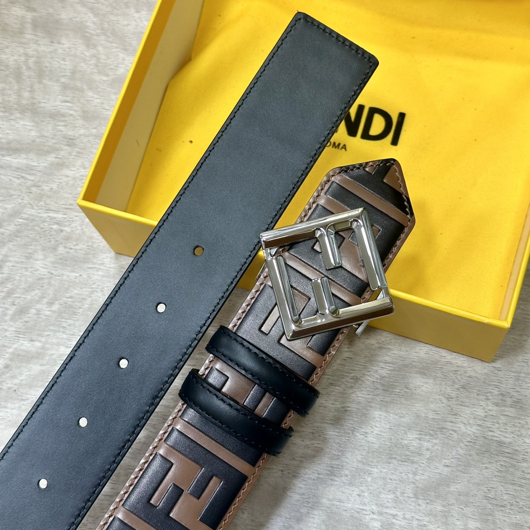 Fendi Leather Belt Cow Leather Black 40mm-l