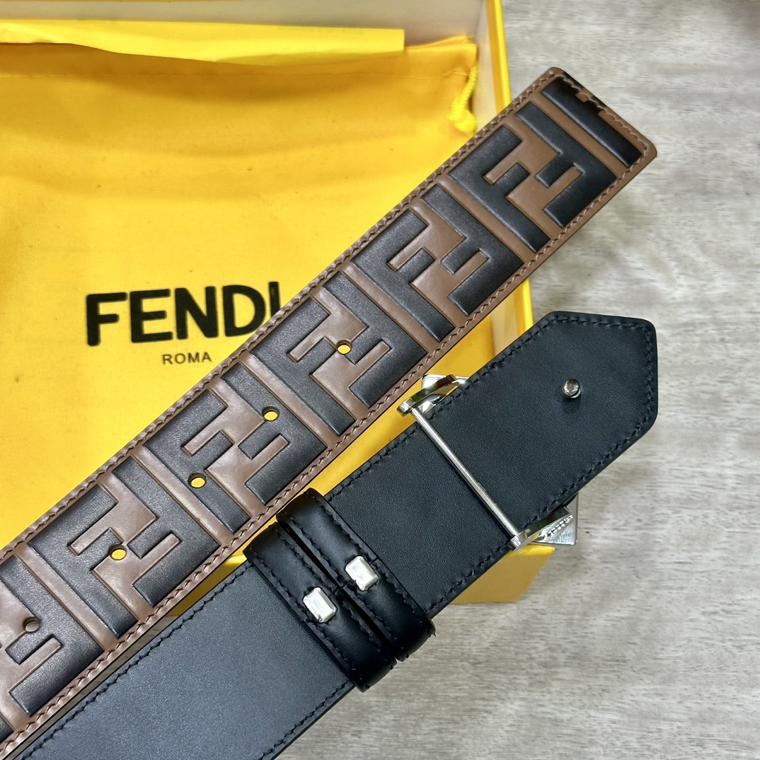 Fendi Leather Belt Cow Leather Black 40mm-l