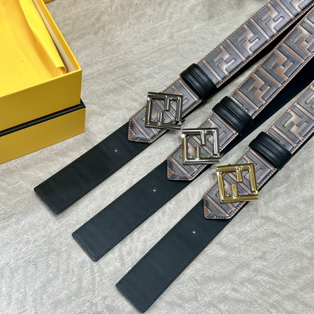 Fendi Leather Belt Cow Leather Black 40mm-l