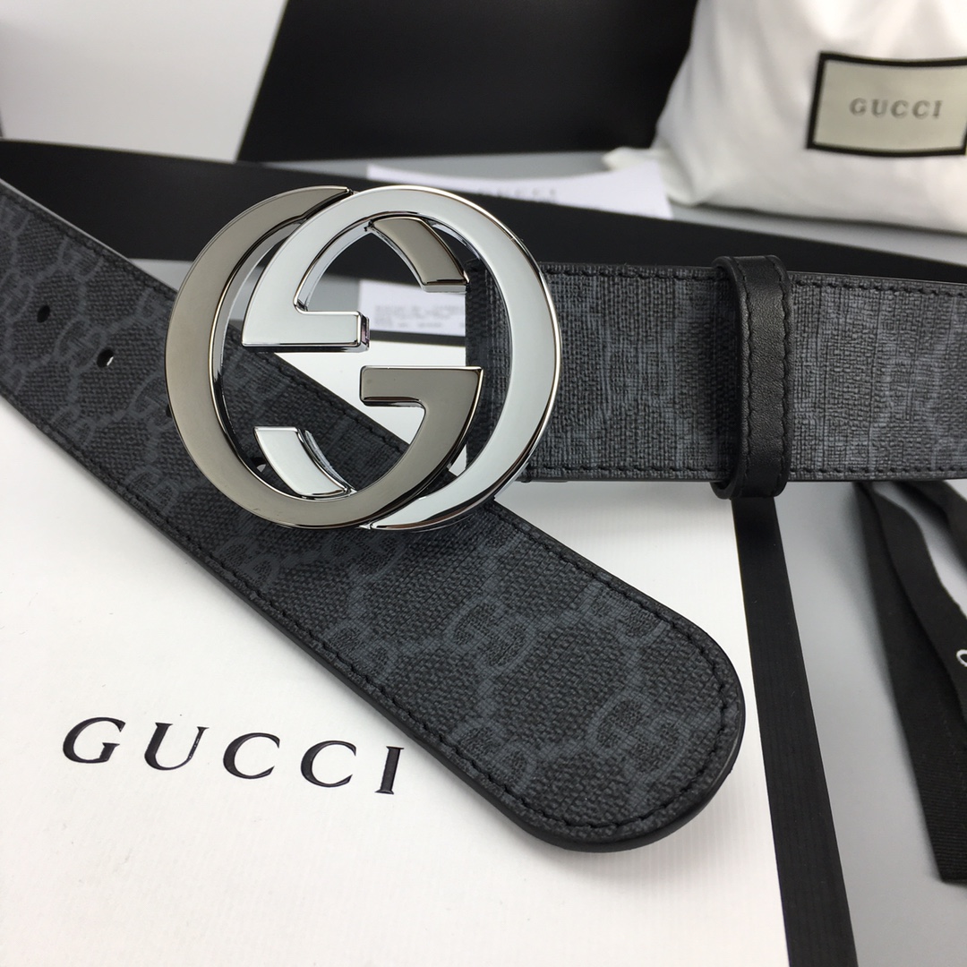 Gucci Leather Belt Cow Leather Black Waterproof M