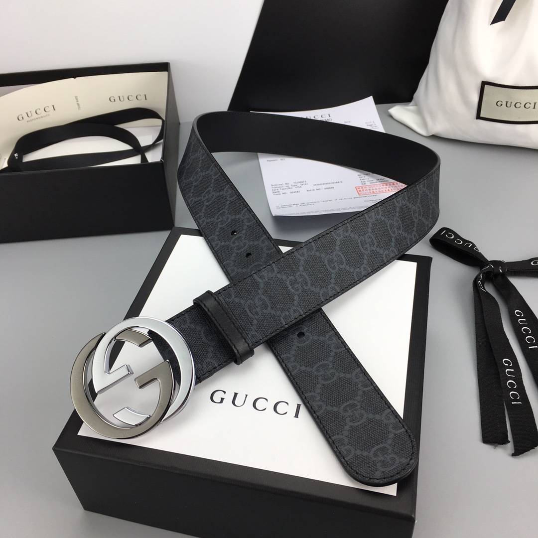 Gucci Leather Belt Cow Leather Black Waterproof M