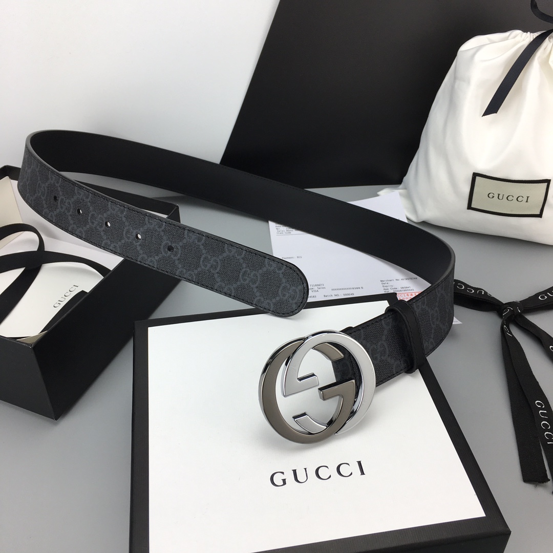 Gucci Leather Belt Cow Leather Black Waterproof M