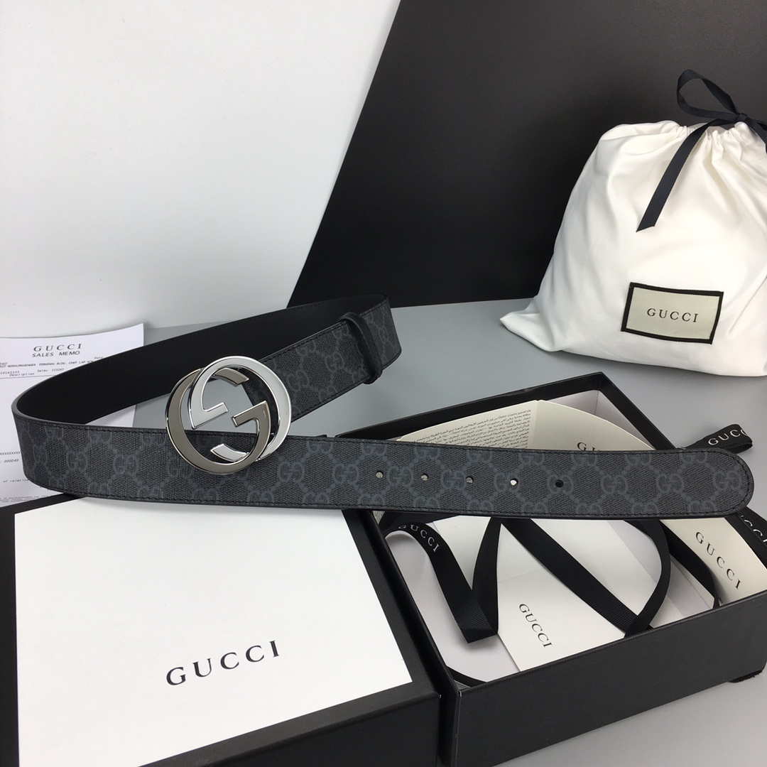 Gucci Leather Belt Cow Leather Black Waterproof M