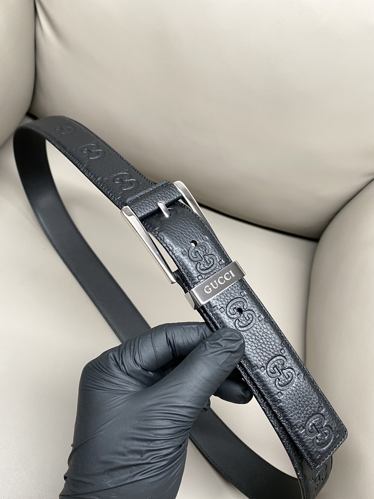 Gucci Pin Buckle Belt Cow Leather Wide Width M