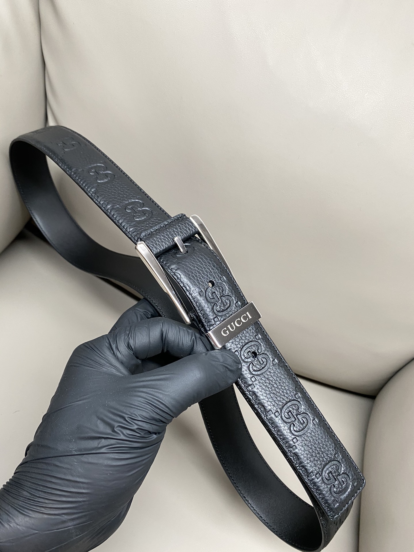 Gucci Pin Buckle Belt Cow Leather Wide Width M