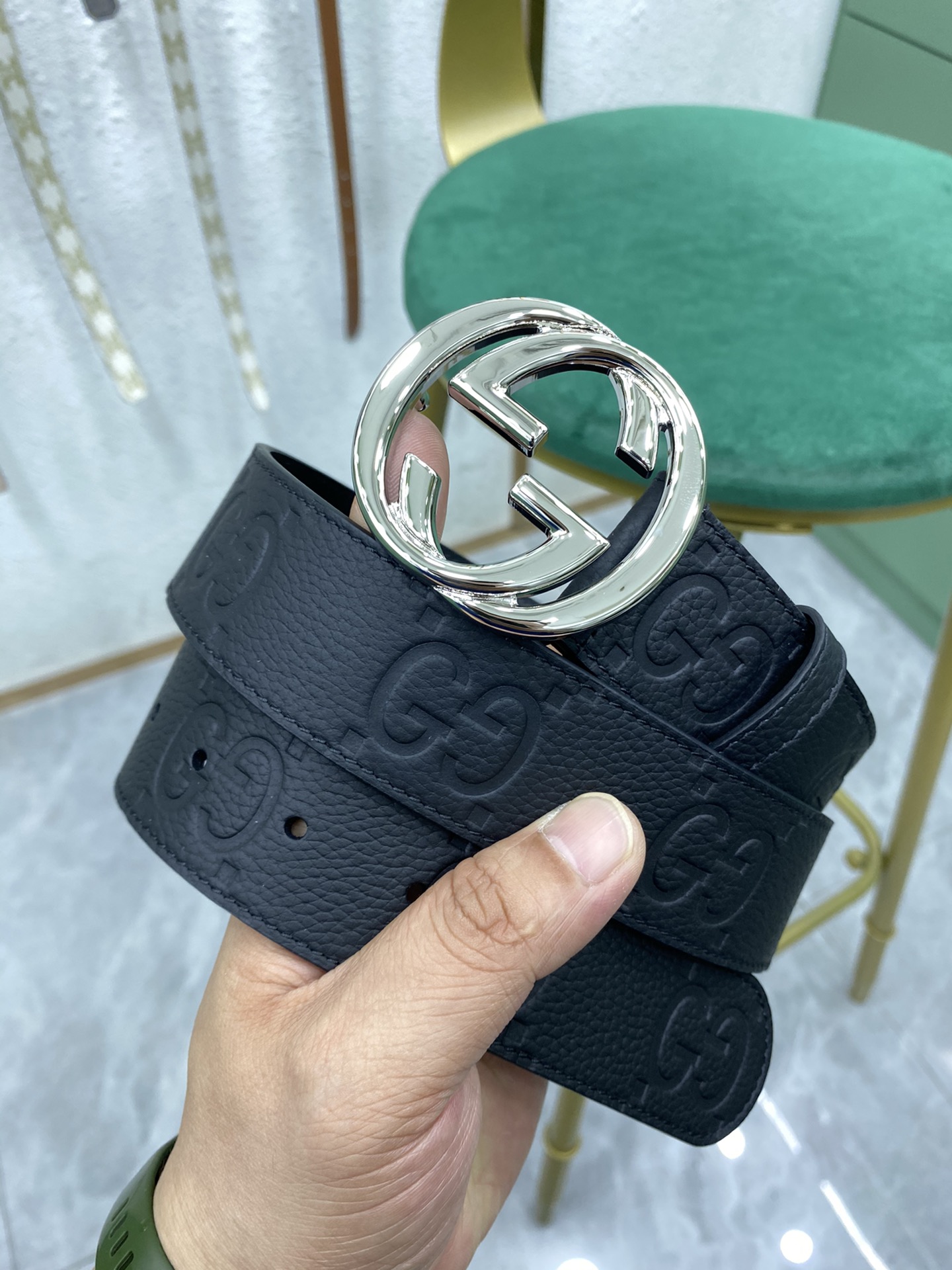 Gucci Leather Belt Cow Leather Wide Width