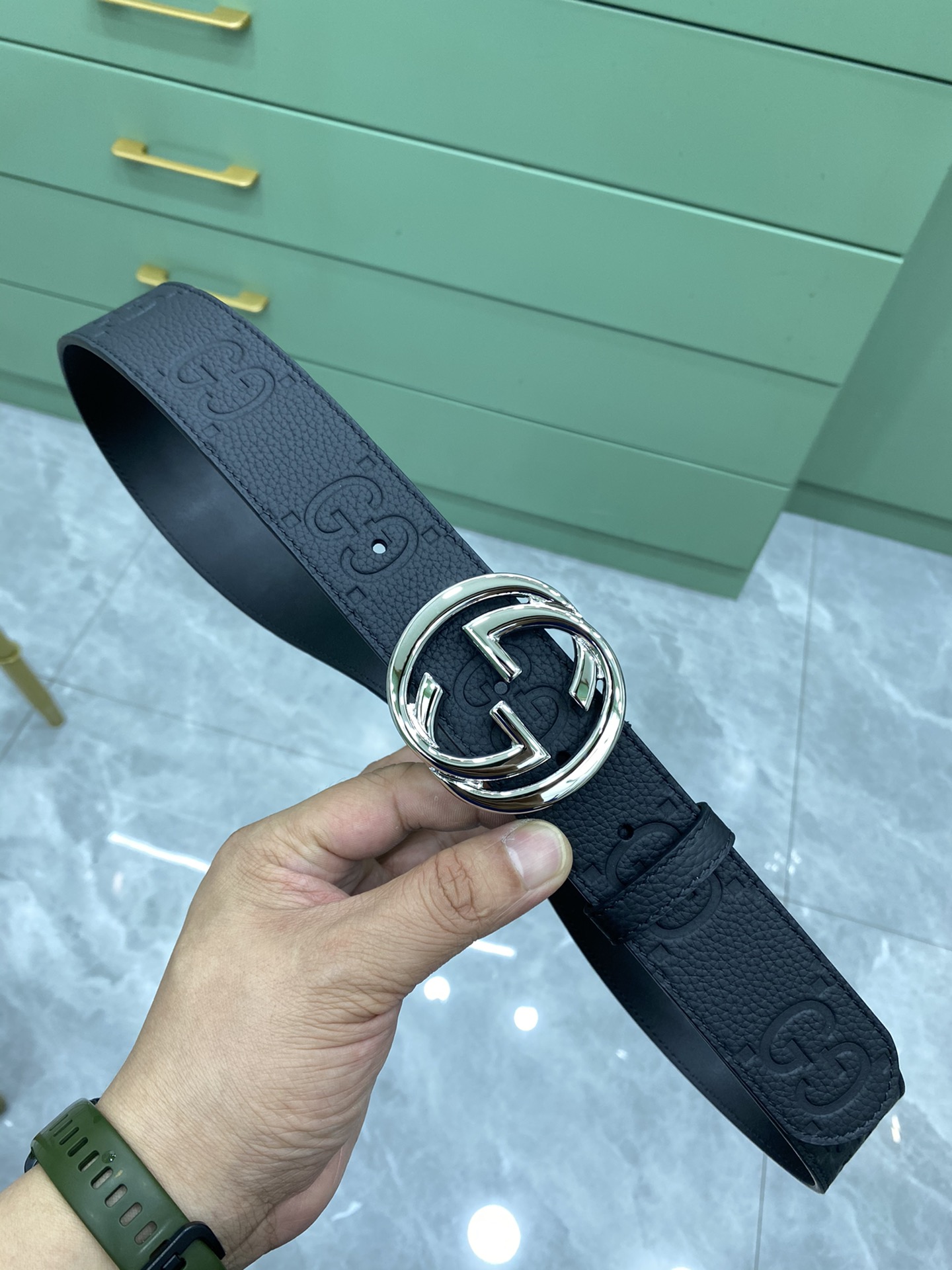 Gucci Leather Belt Cow Leather Wide Width