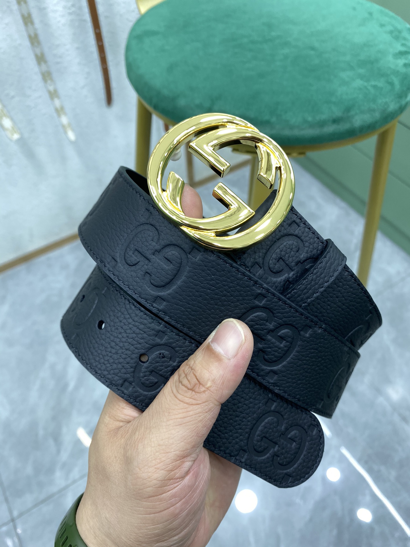 Gucci Leather Belt Cow Leather Wide Width