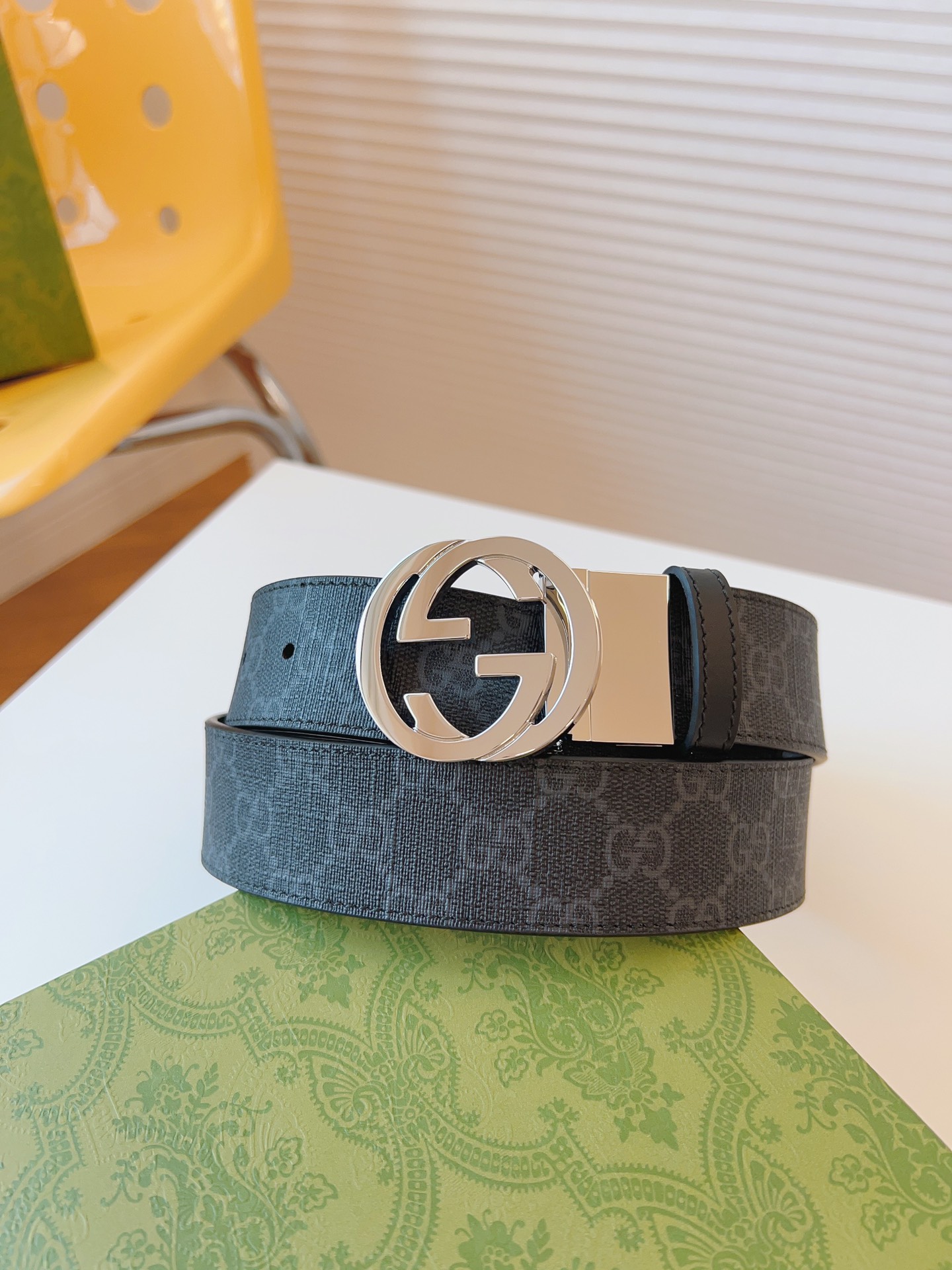 Gucci Leather Belt Canvas Black 37mm-s-m