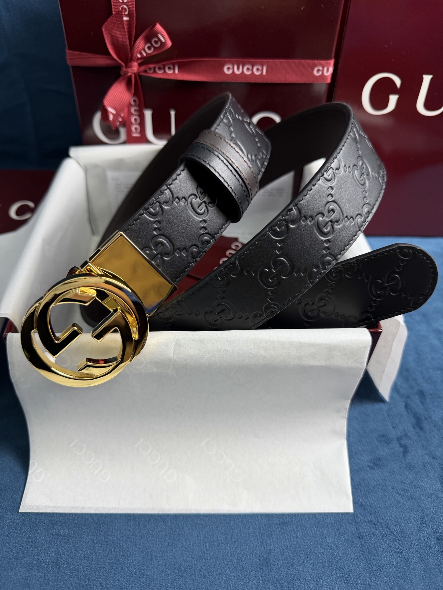 Gucci Leather Belt Top Grain Leather Black