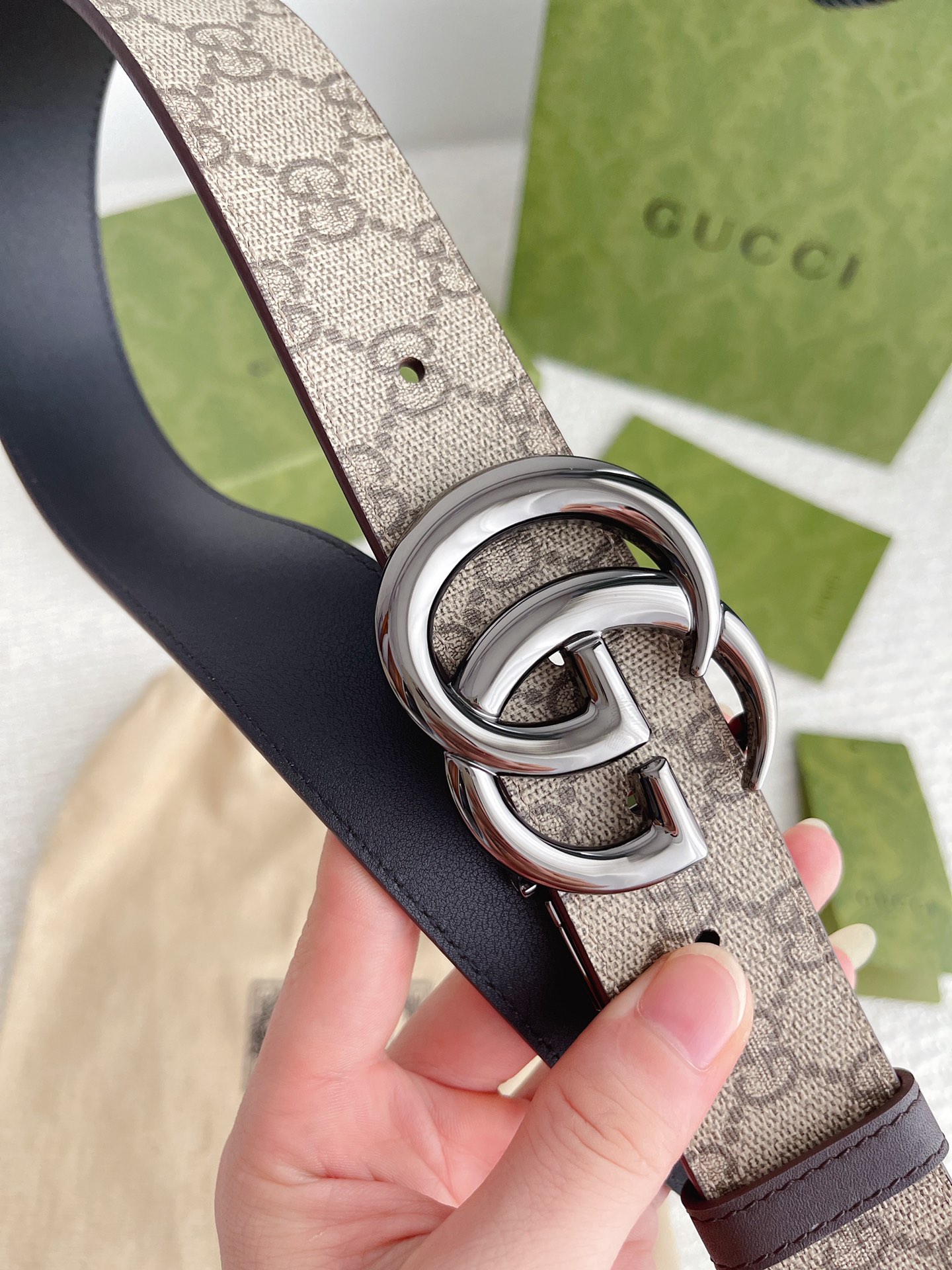 Gucci Basic Belt Cow Leather Silver S-m-l