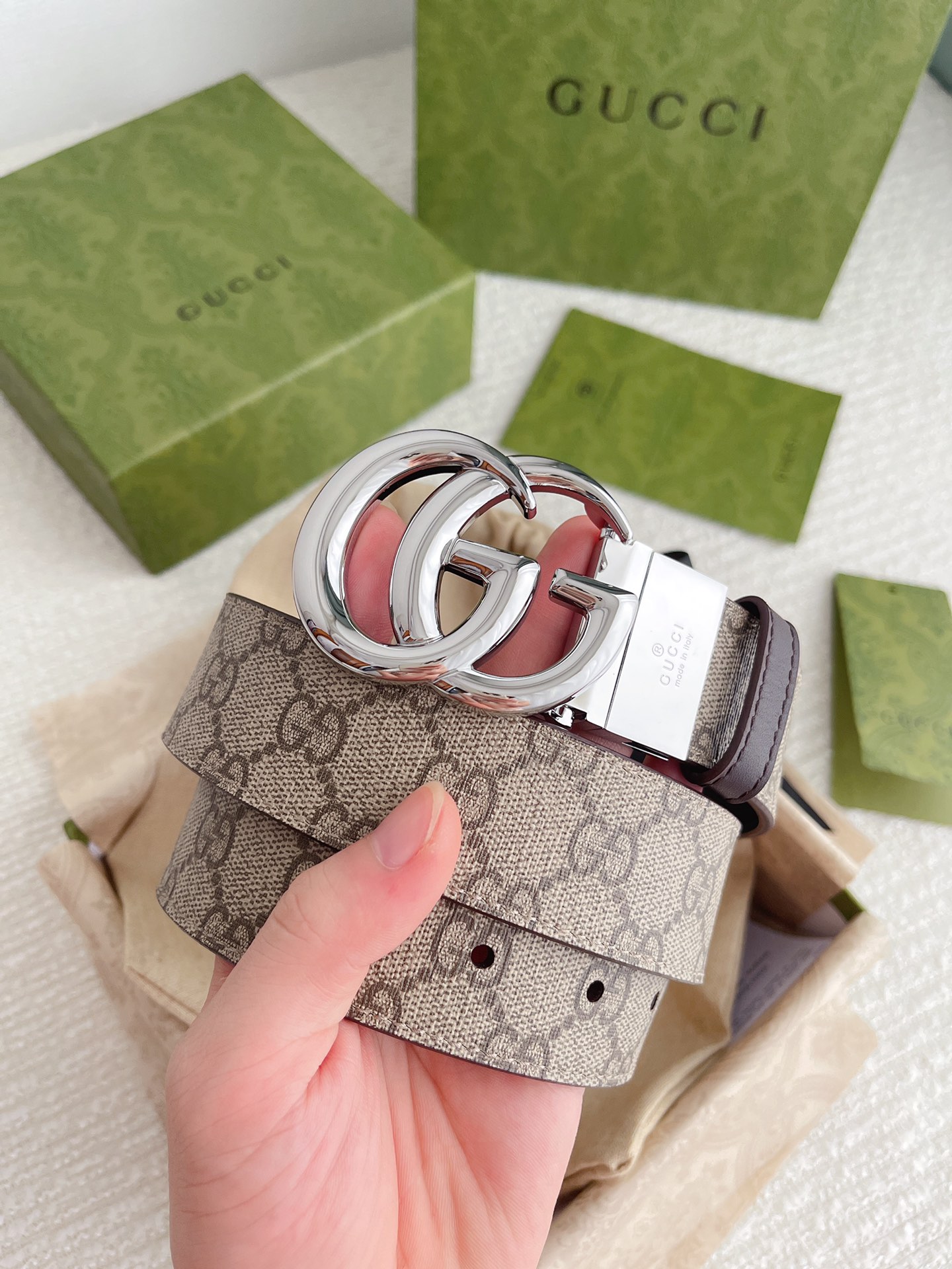 Gucci Basic Belt Cow Leather Silver S-m-l