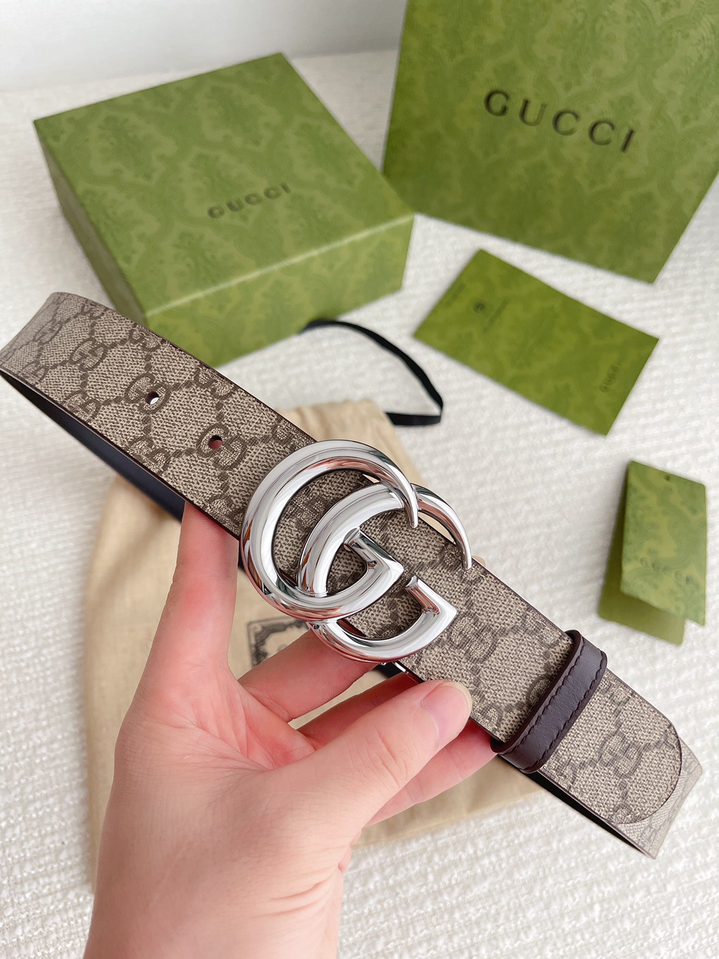 Gucci Basic Belt Cow Leather Silver S-m-l