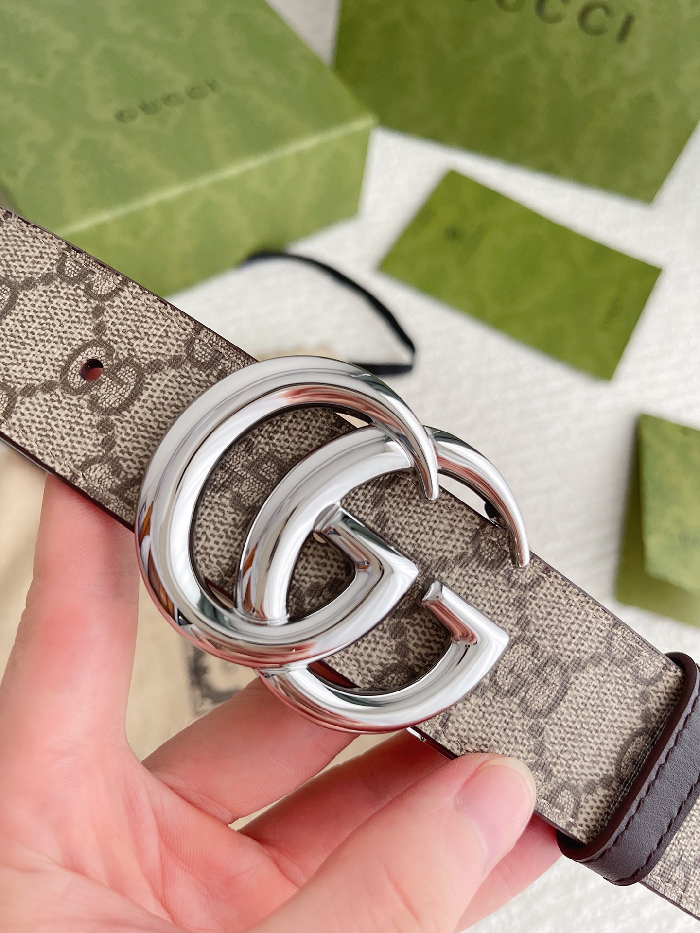 Gucci Basic Belt Cow Leather Silver S-m-l