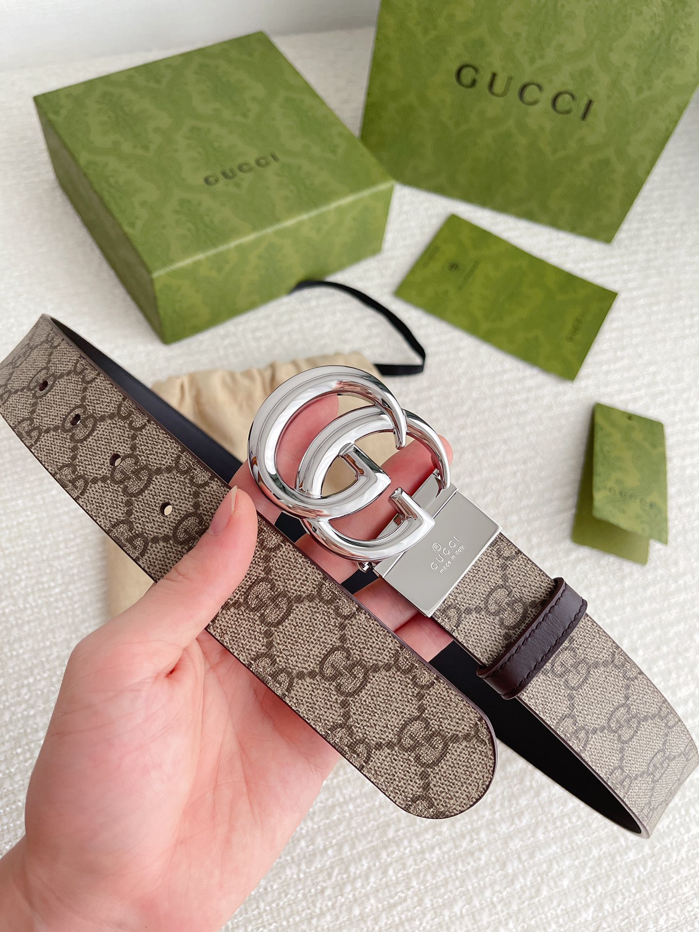 Gucci Basic Belt Cow Leather Silver S-m-l