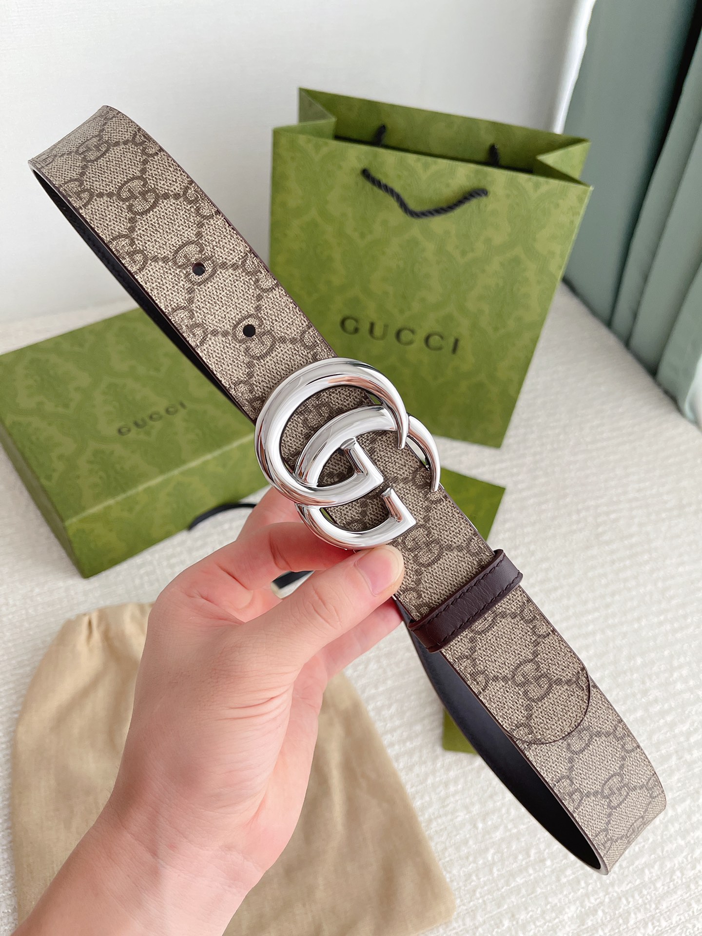 Gucci Basic Belt Cow Leather Silver S-m-l