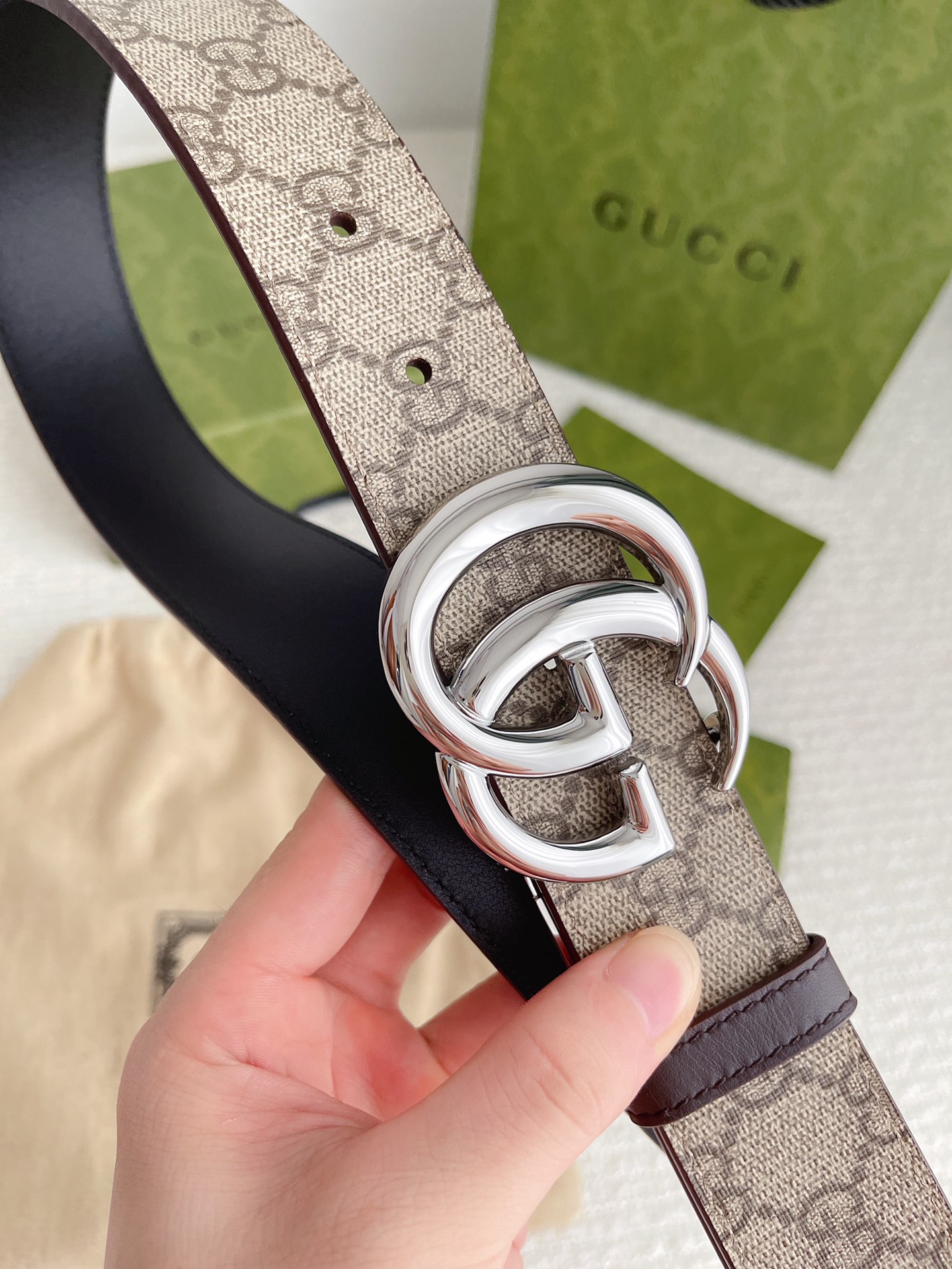 Gucci Basic Belt Cow Leather Silver S-m-l