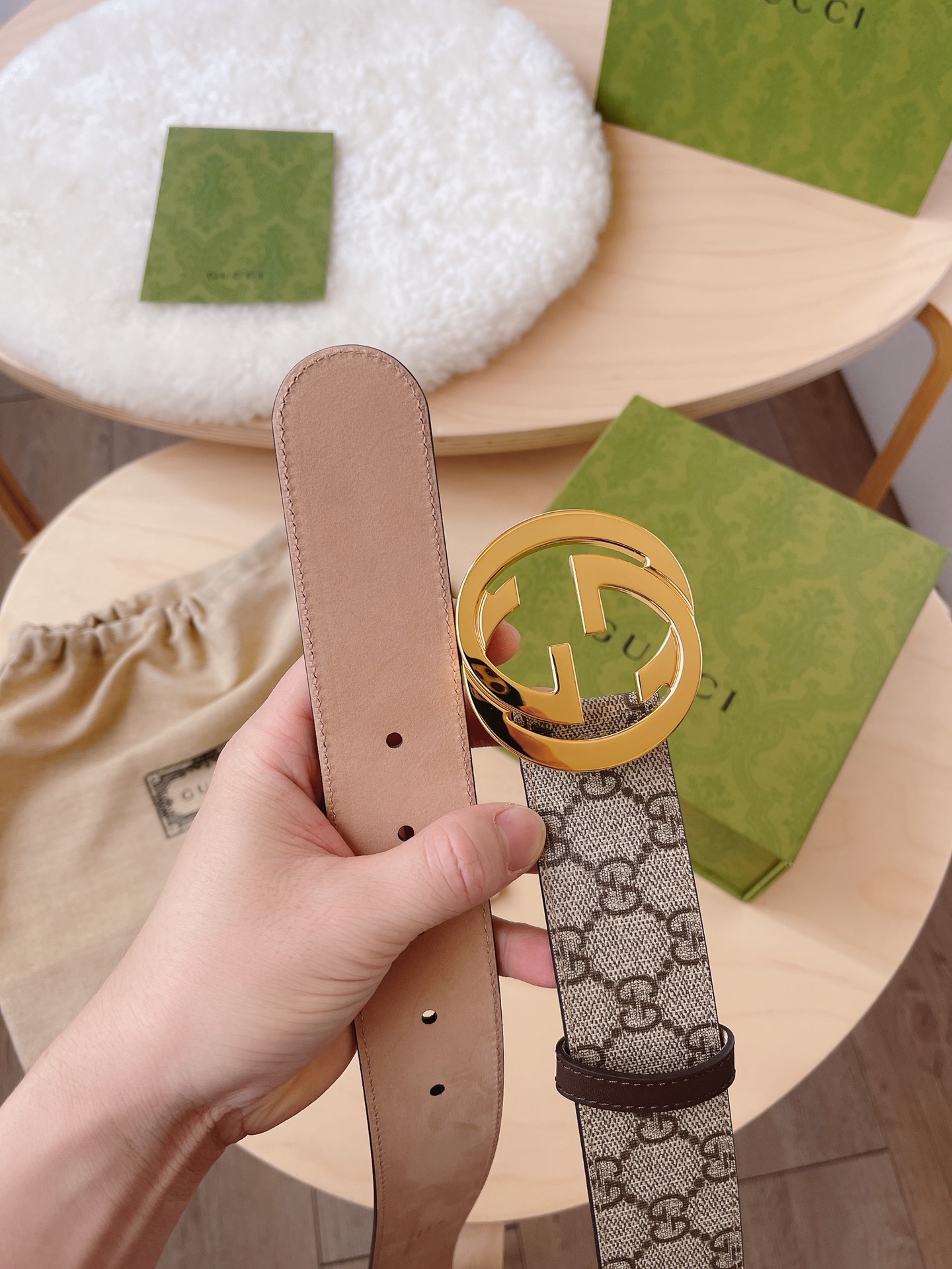 Gucci Basic Belt Cow Leather Beige S-m-l