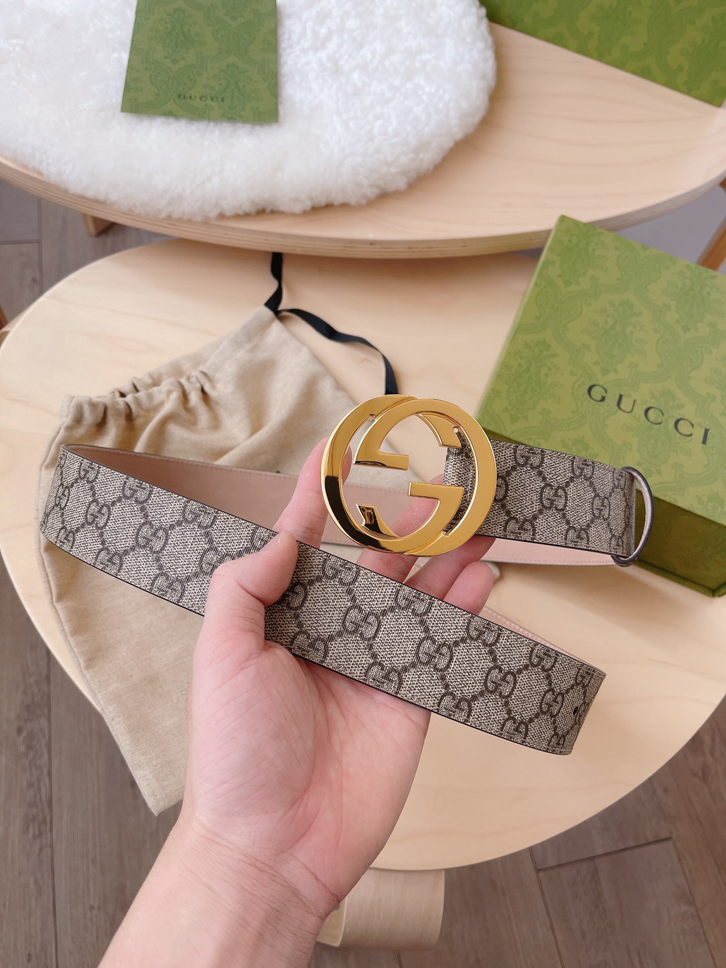 Gucci Basic Belt Cow Leather Beige S-m-l