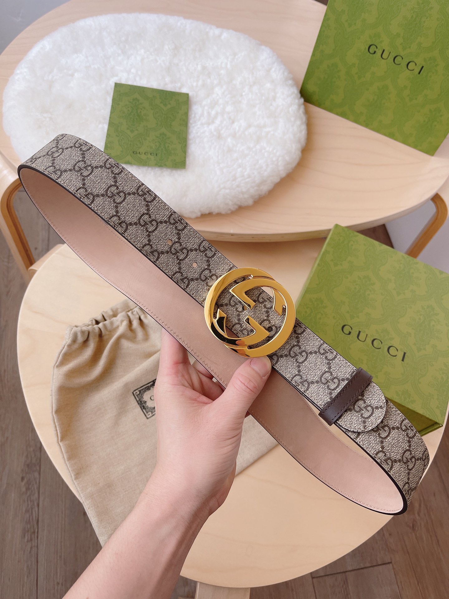 Gucci Basic Belt Cow Leather Beige S-m-l