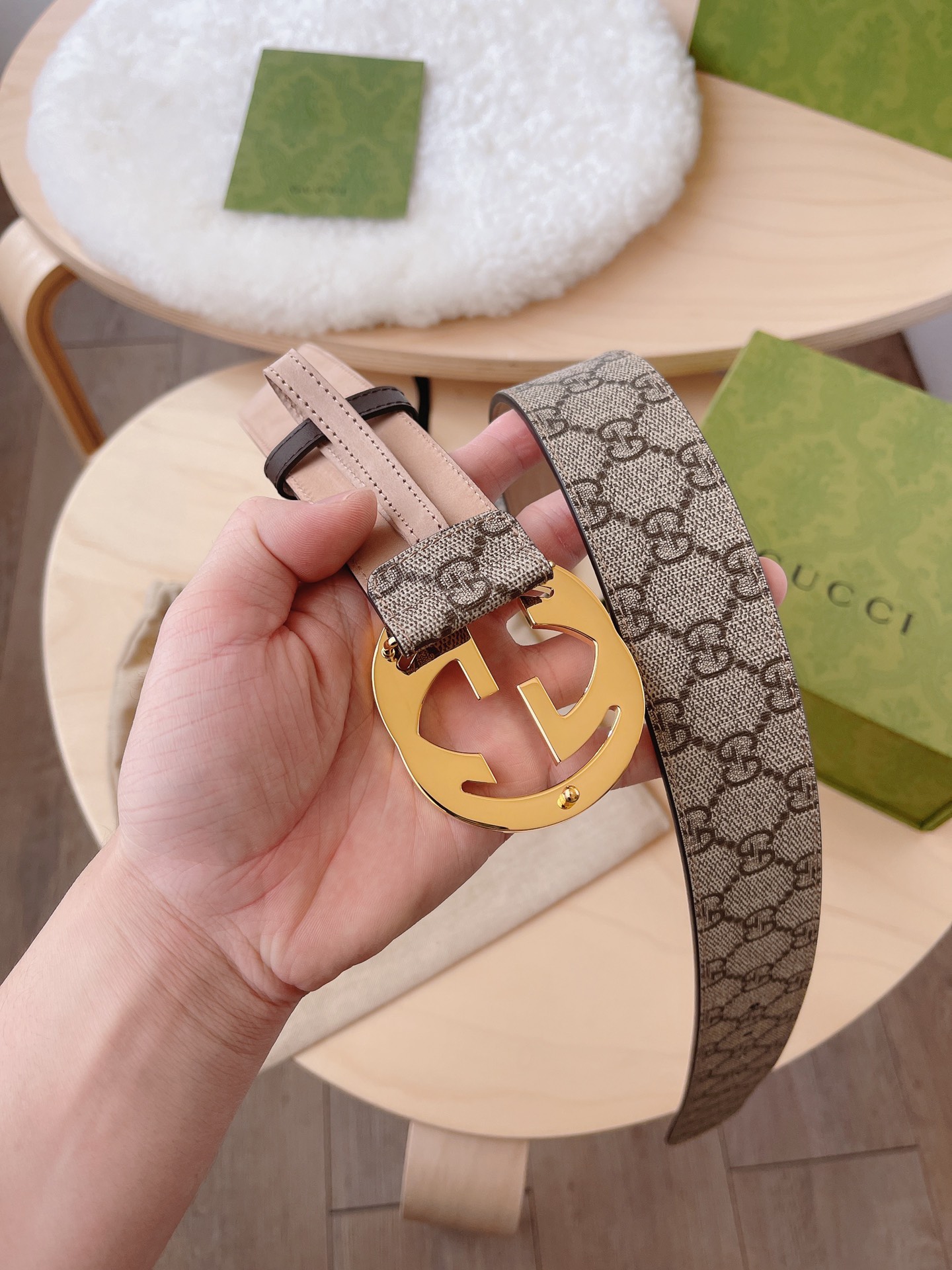 Gucci Basic Belt Cow Leather Beige S-m-l