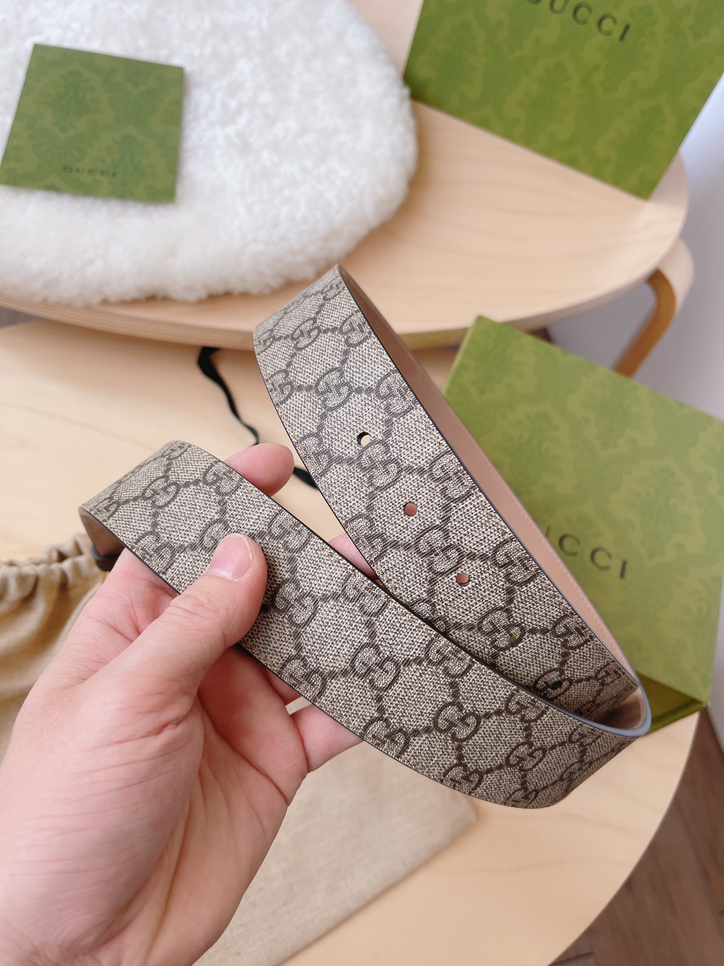 Gucci Basic Belt Cow Leather Beige S-m-l