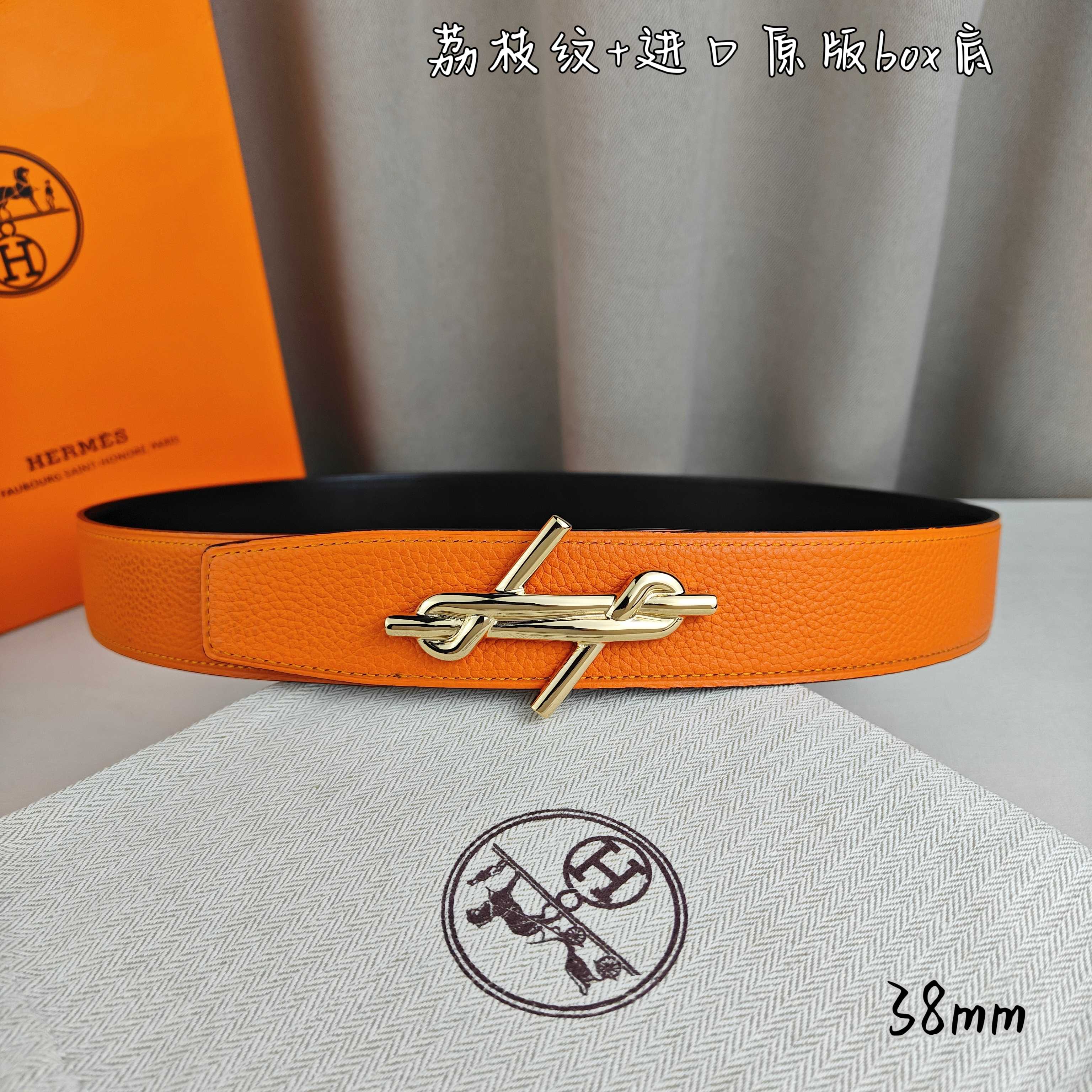 Hermès Basic Belt Top Grain Leather Black 38mm-m